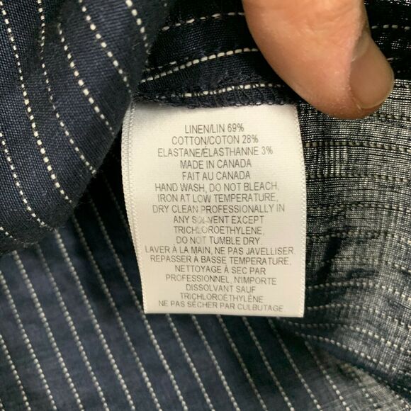 Beaufille Pinstripe One Sleeve Canopy Dress Size 4 Navy Linen Blend Stretch - Picture 11 of 13